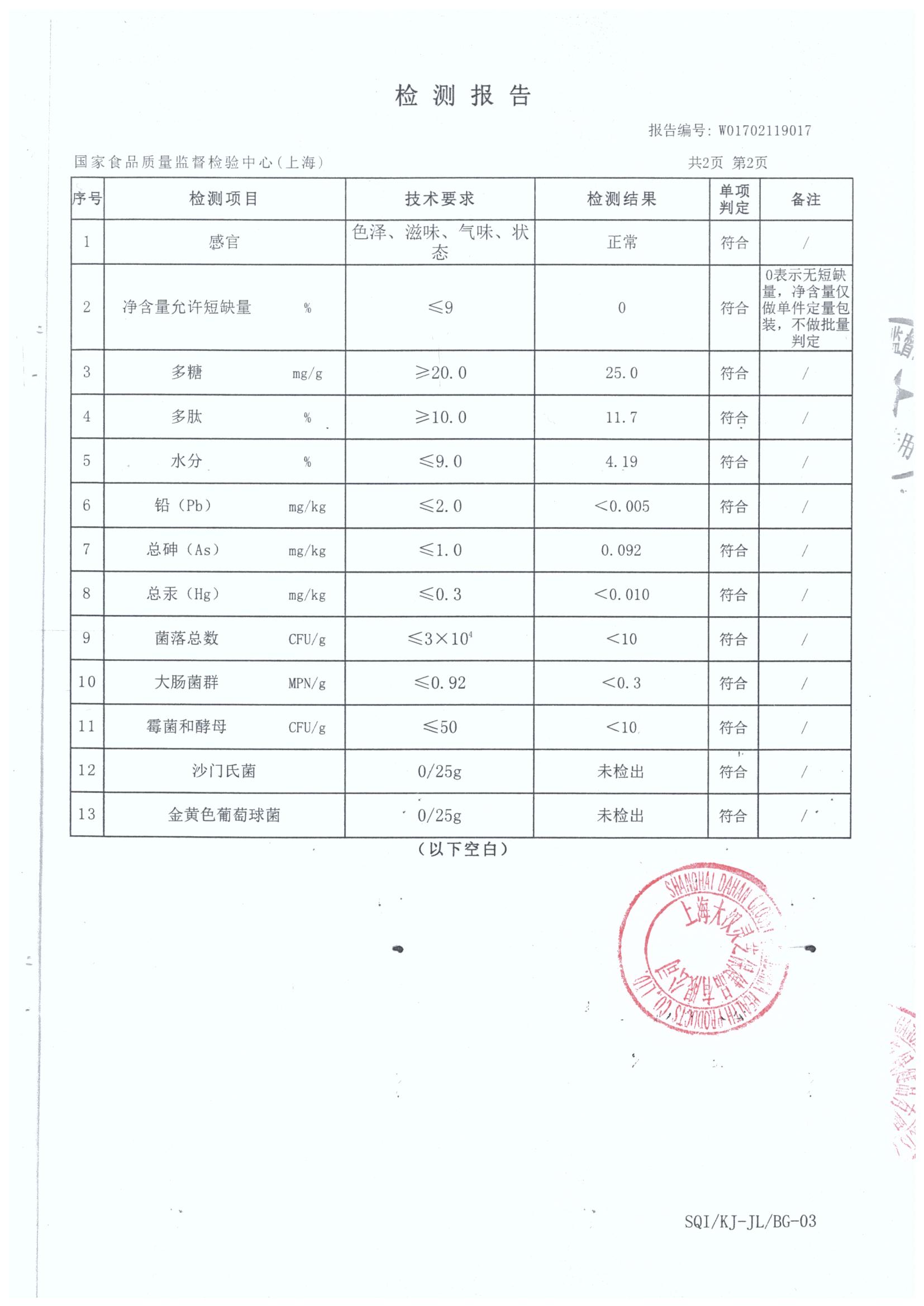 菇新大漢靈芝菌絲體膠囊產(chǎn)品檢測報告