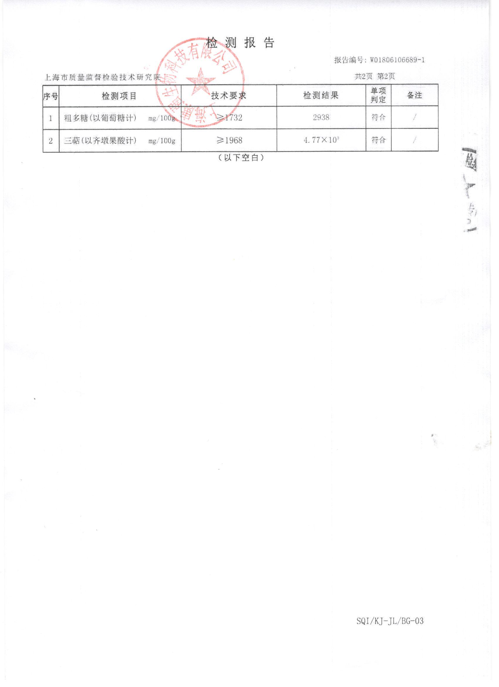 2018年菇新破壁靈芝孢子粉顆粒 有效成分檢測(cè)報(bào)告