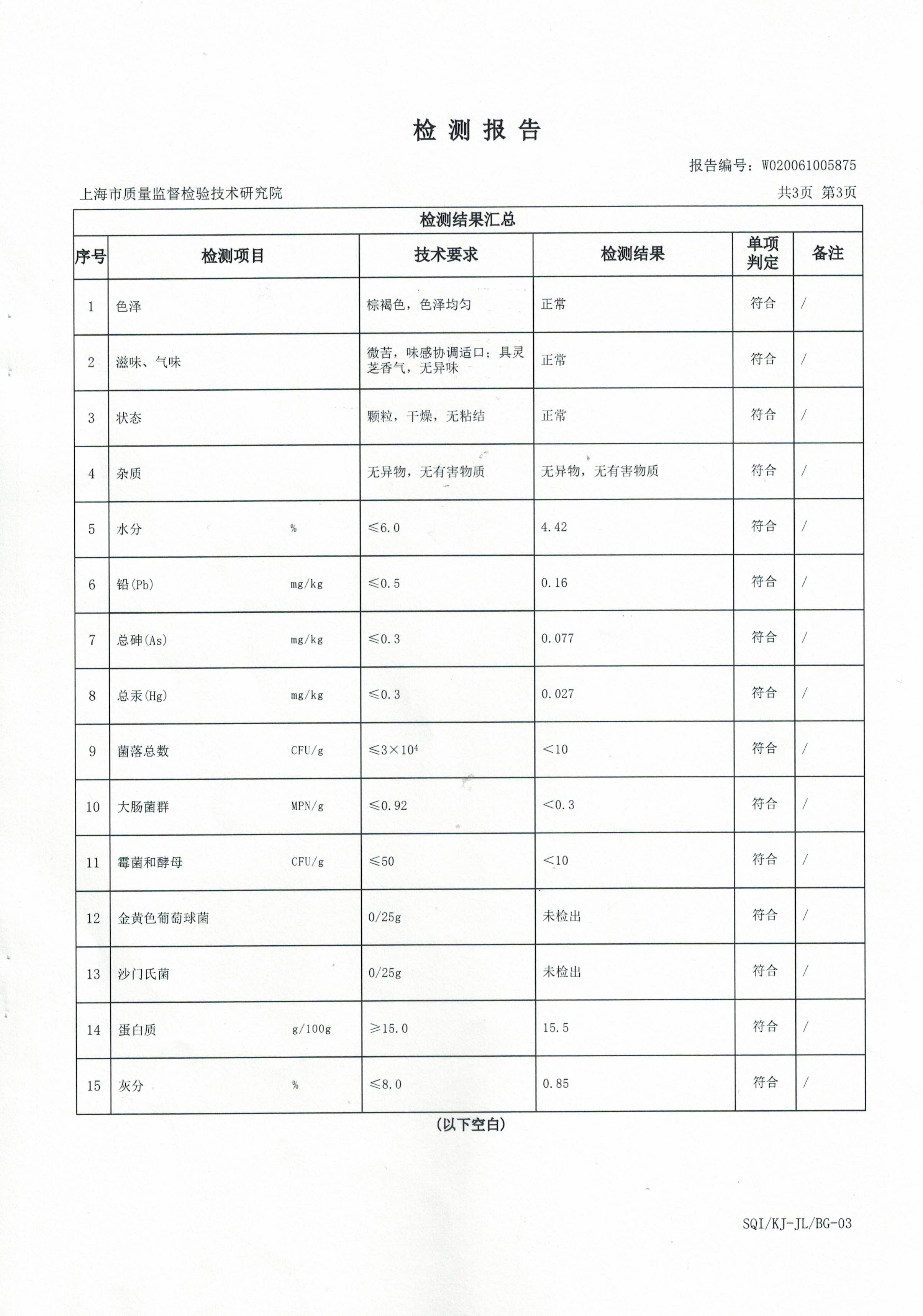 2020年 大漢寶芝 破壁靈芝孢子粉顆粒 重金屬含量檢測(cè)報(bào)告4